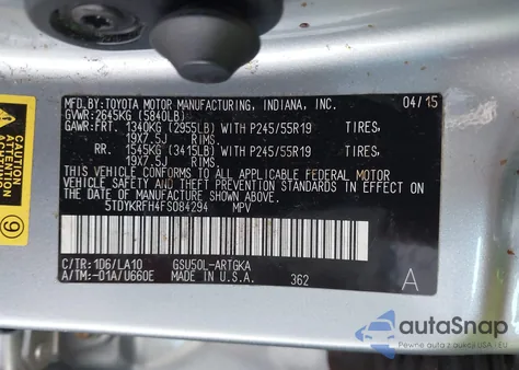 2015 Toyota Highlander Limited V6 from USA, damaged, VIN 5TDYKRFH4FS084294